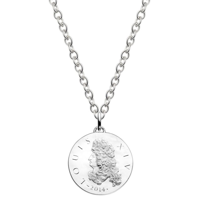 Collier chaîne 80 cm médaille Louis XIV 37 mm recto verso (argent rhodié 900°) Monnaie de Paris