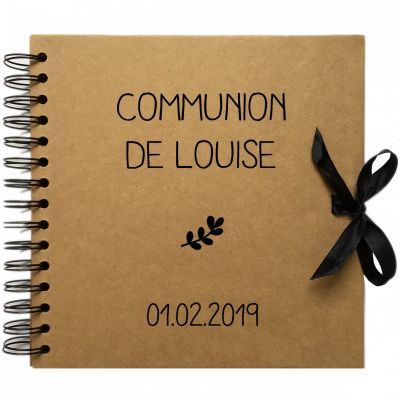 Album photo communion personnalisable kraft et noir (20 x 20 cm) Les Griottes
