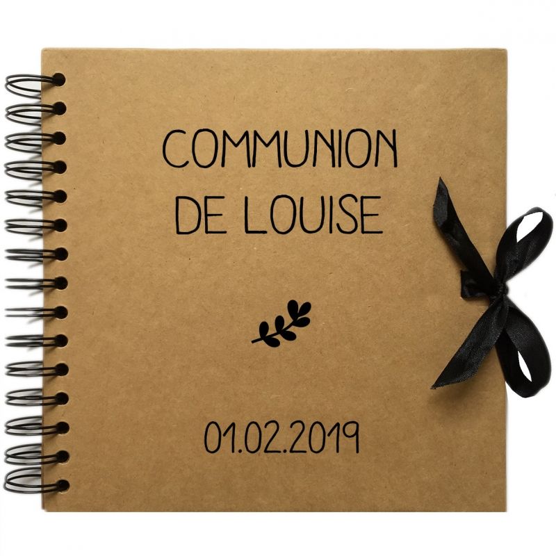 Album photo communion personnalisable kraft et noir (20 x 20 cm) Les Griottes