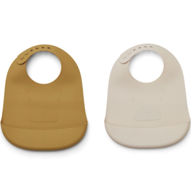 Lot de 2 bavoirs à poche Tilda Mr Bear golden caramel sandy mix Liewood