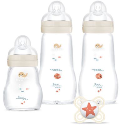 Coffret biberons verre Nature Lin (3 biberons + 1 sucette) MAM