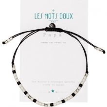 Bracelet message en morse Papa blanc et noir (perles en pâte de verre)  par Les Mots Doux
