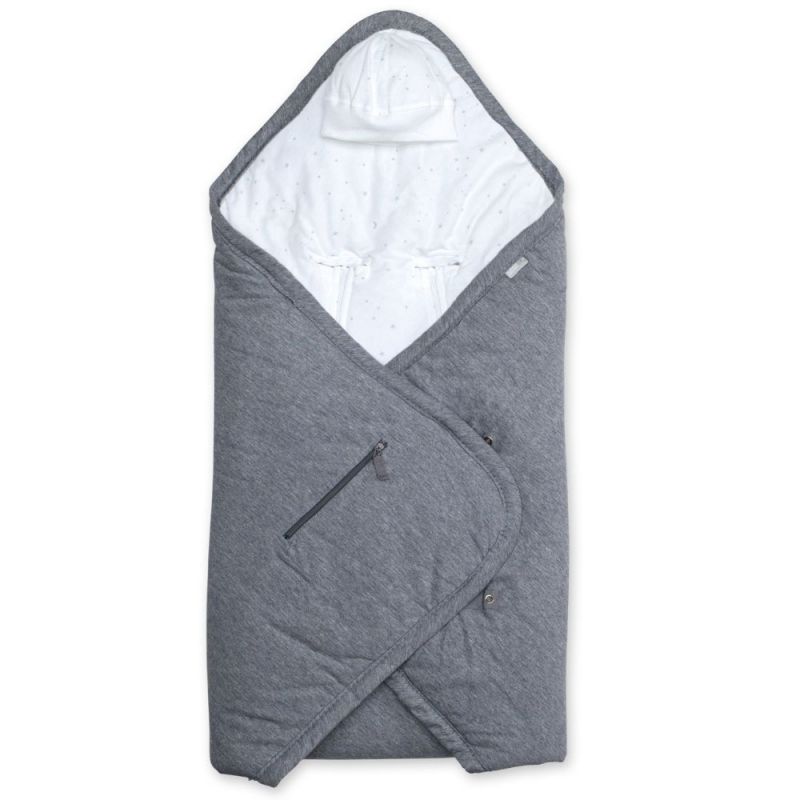 Couverture nomade avec bonnet Biside gris foncé 0-12m (90 x 90 cm) Bemini