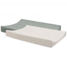 Lot de 2 housses de matelas à langer en éponge Sea Green-Ivory (50 x 70 cm) - Jollein
