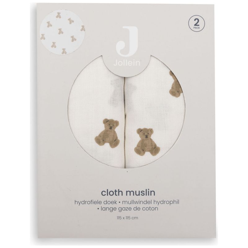 Lot de 2 maxi-langes en gaze de coton Mini Teddy Bear (115 x 115 cm) Jollein Packaging 6