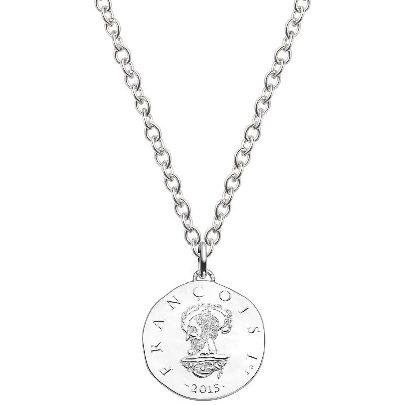 Collier chaîne 80 cm médaille Francois 1er 37 mm recto verso (argent rhodié 900°) Monnaie de Paris