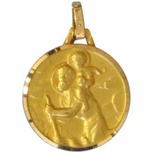 Médaille ronde Saint Christophe 16 mm bord diamanté (or jaune 375°)  par Premiers Bijoux