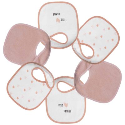 Lot de 6 bavoirs premier âge Cœurs Trois Kilos Sept