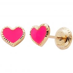 Boucles d'oreilles Cœur laqué Fushia (or jaune 375°) - Baby bijoux