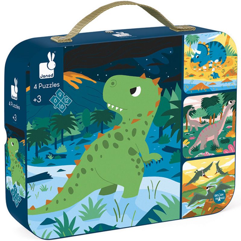 Malette de 4 petits puzzles Dinosaures (6 à 16 pièces) Janod