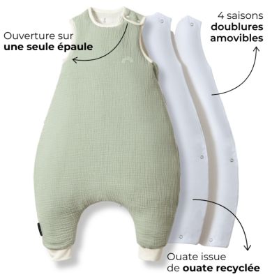 Gigoteuse à pieds vert d'eau 4 saisons avec chaussettes (2-3 ans) Les petites billes