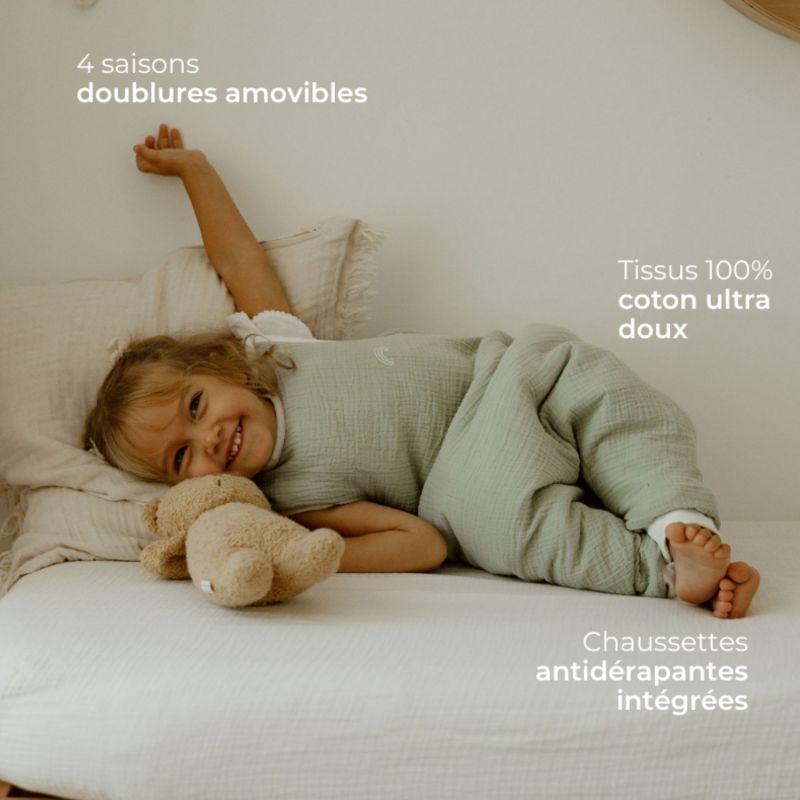 Gigoteuse à pieds réversible  vert d'eau 4 saisons avec chaussettes (2-3 ans) Les petites billes Ambiance 3
