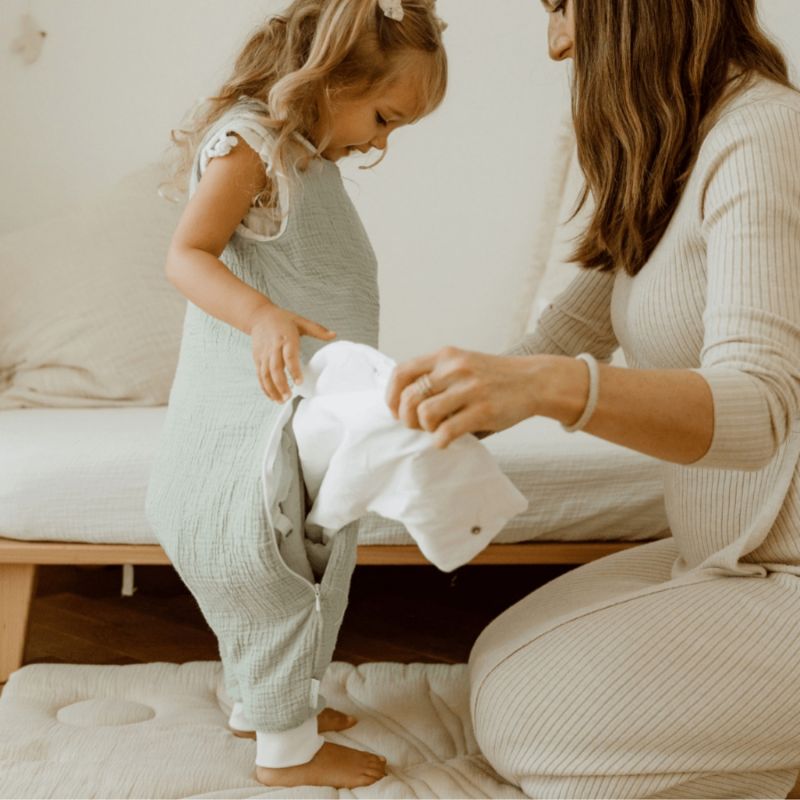 Gigoteuse à pieds réversible  vert d'eau 4 saisons avec chaussettes (2-3 ans) Les petites billes Ambiance 7