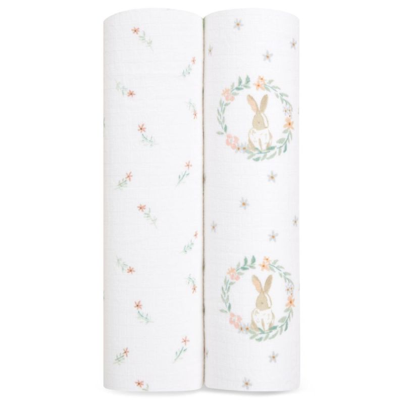 Lot de 2 langes en coton essentials blushing bunnies (112 x 112 cm) aden + anais