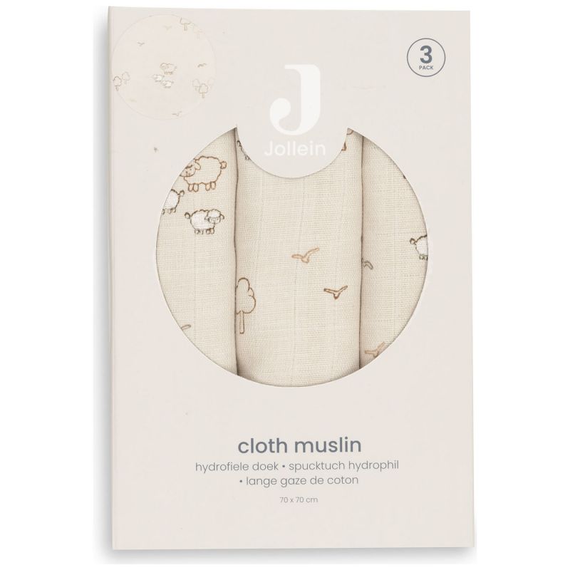 Lot de 3 langes en gaze de coton Woolly (70 x 70 cm) Jollein Packaging 9