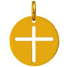 Médaille ronde croix 16 mm ajourée (or jaune 750°)  par Maison Augis