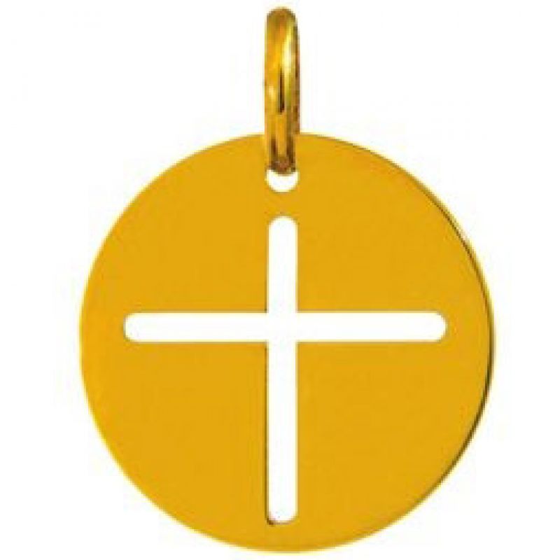 Médaille ronde croix 16 mm ajourée (or jaune 750°) Maison Augis