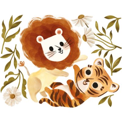 Stickers muraux Tigre et lion (65 x 50 cm)