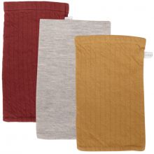 Lot de 3 gants de toilette Pure indian red, ochre et Grey  par Little Dutch
