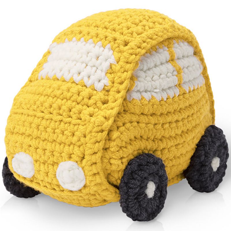 Hochet peluche Voiture jaune (14 cm) Just Dutch