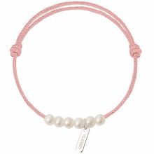 Bracelet enfant Baby little treasures cordon rose poudré 6 perles blanches 3 mm (or blanc 750°)  par Claverin