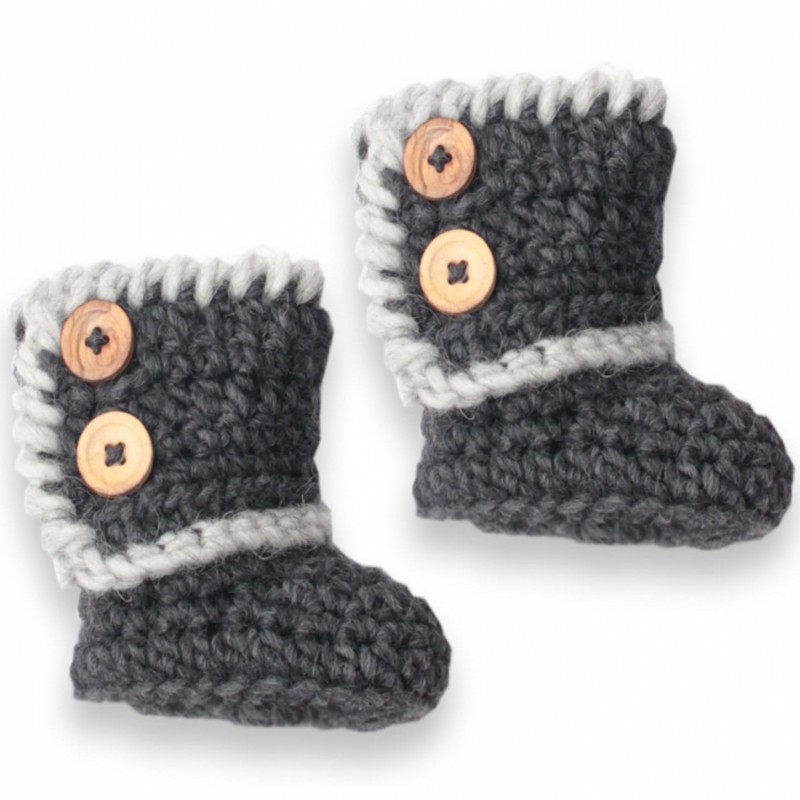 Chaussons Célestine tricotés main gris (3-12 mois) Mamy Factory
