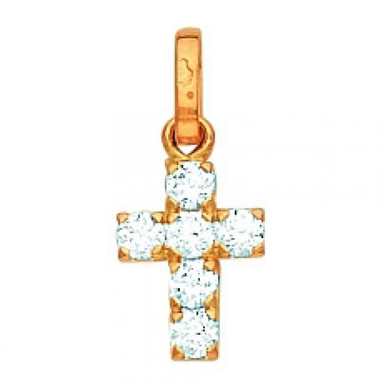 Pendentif Croix et 6 Oxyde de Zirconium (or jaune 750 millièmes) Berceau magique bijoux