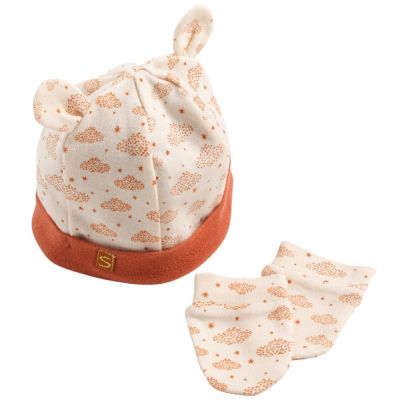 Ensemble bonnet et moufles de naissance Orsino Sauthon
