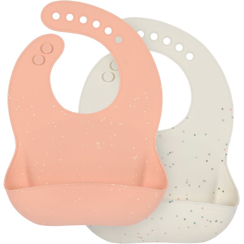 Lot de 2 bavoirs en silicone apricot et nature Lässig
