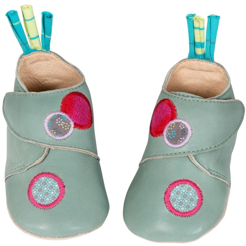 Chaussons cuir chien Jolis pas beaux vert d'eau (12-18 mois) Moulin Roty