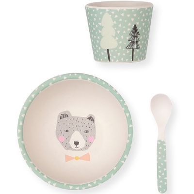 Coffret Repas Bebe En Bambou Ours 3 Pieces Love Mae