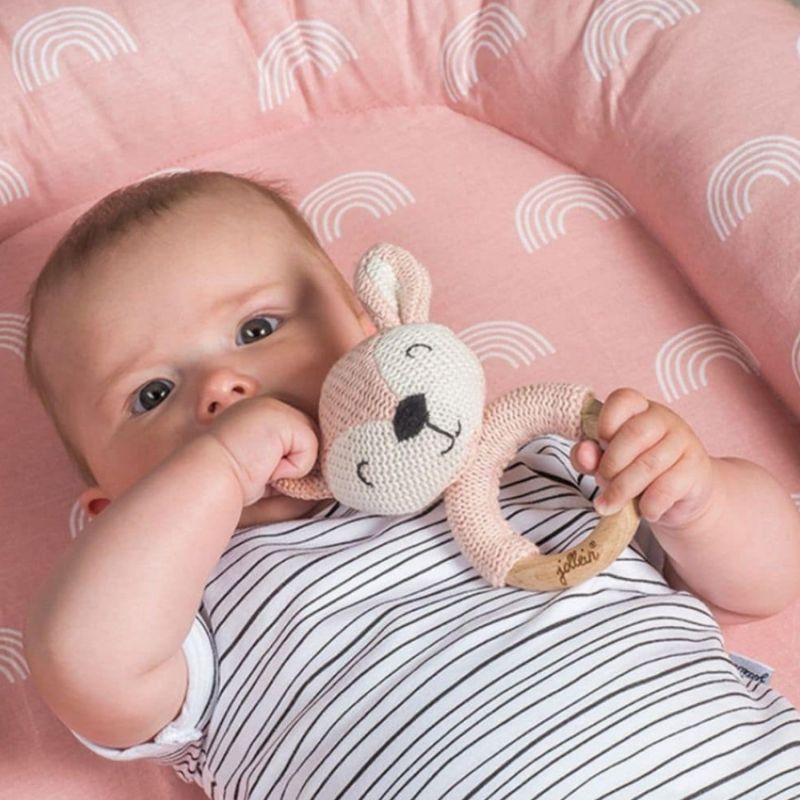 Hochet anneau de dentition biche en tricot rose pâle Jollein Ambiance 3