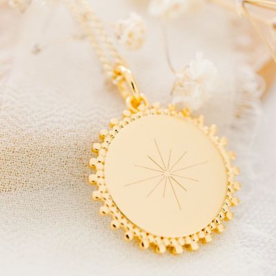 Collier médaille ronde Eclipse personnalisable (or jaune 18 carats) Pleine Lune