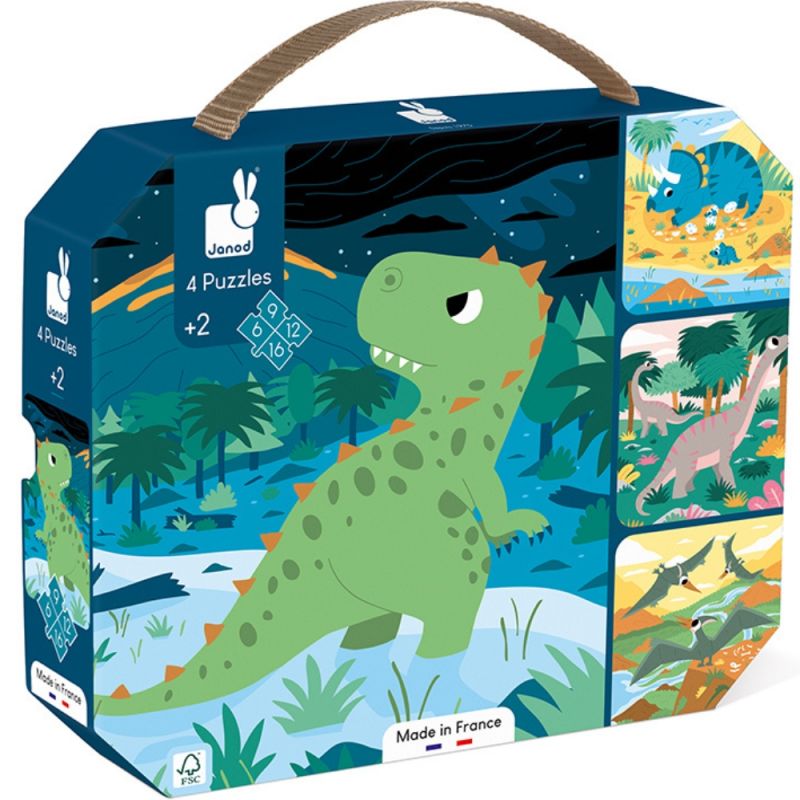 Malette de 4 petits puzzles Dinosaures (6 à 16 pièces) Janod