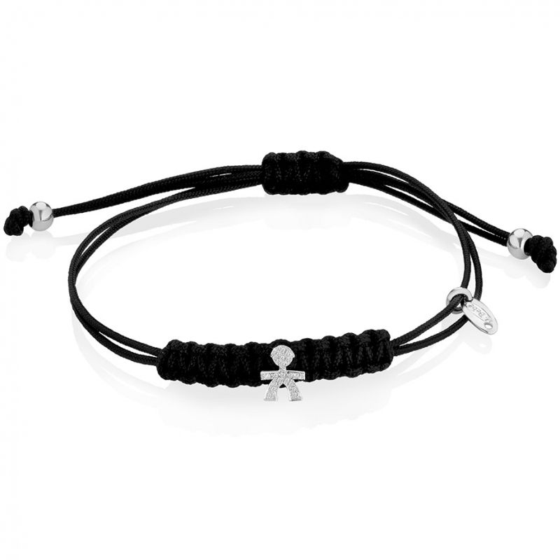 Bracelet cordon noir Briciole garçon (or blanc 750° et pavé de diamants) leBebé