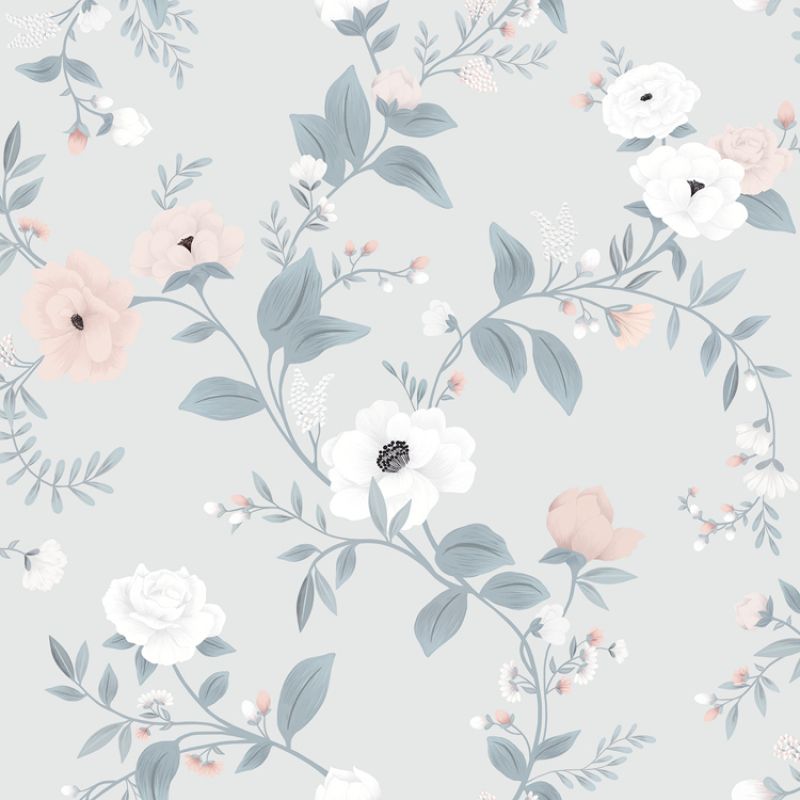 Papier peint intissé Symphonie des roses Grace gris Lilipinso