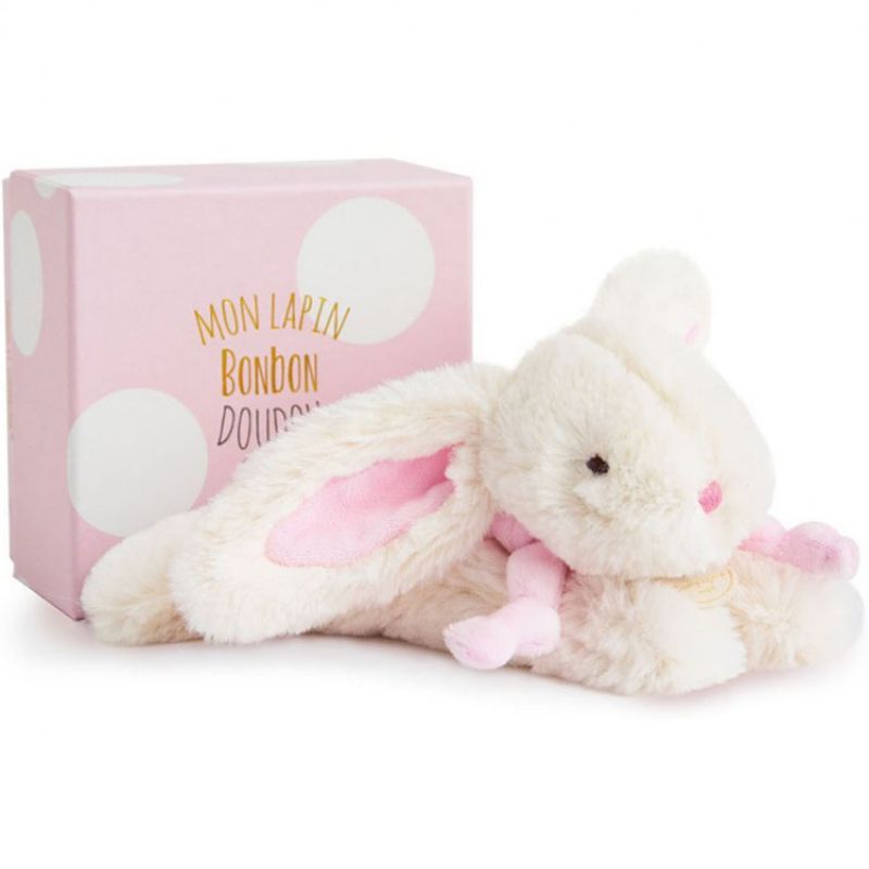 Coffret peluche lapin bonbon rose (20 cm) Doudou et Compagnie