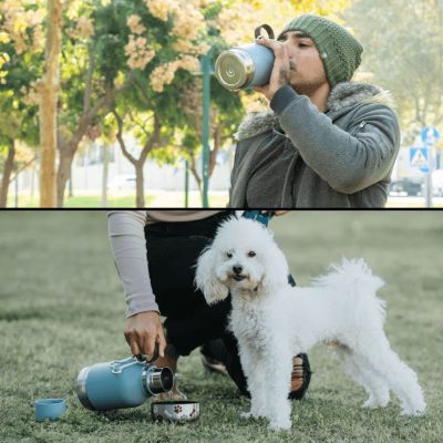 Gourde isotherme pour chien 2 en 1 Bleu (1 litre)
