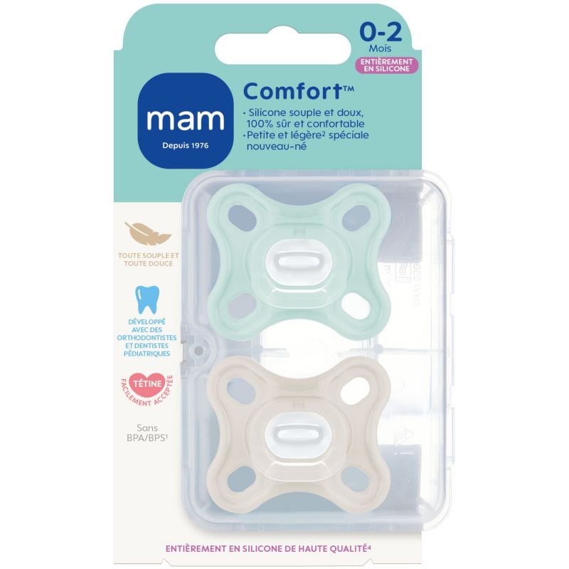 Lot de 2 sucettes Comfort Bleu en silicone (0-2 mois) MAM Produit 2