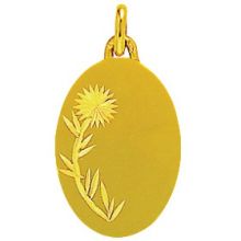 Médaille ovale unie à graver fleur 18 mm (or jaune 750°)  par Maison Augis