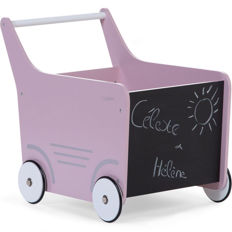 Chariot de marche en bois rose clair Childhome