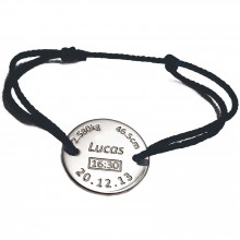 Bracelet cordon de naissance noir personnalisable (plaqué argent)  par Alomi