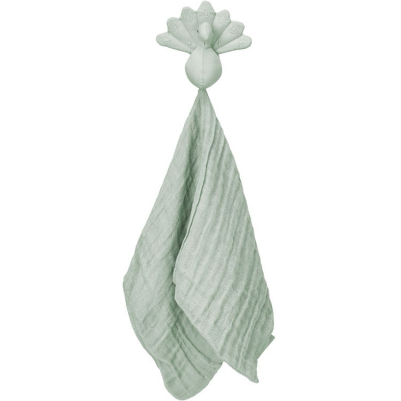 Doudou plat en coton bio Paon vert sauge Cam Cam Copenhagen