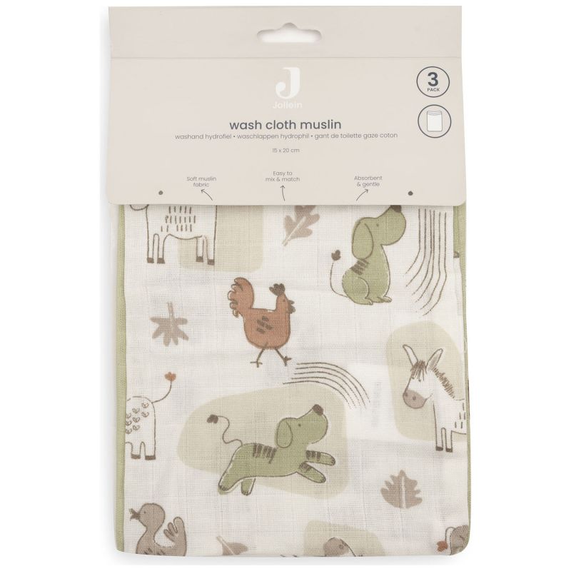 Lot de 3 gants de toilette Barn Buddies Jollein Packaging 3