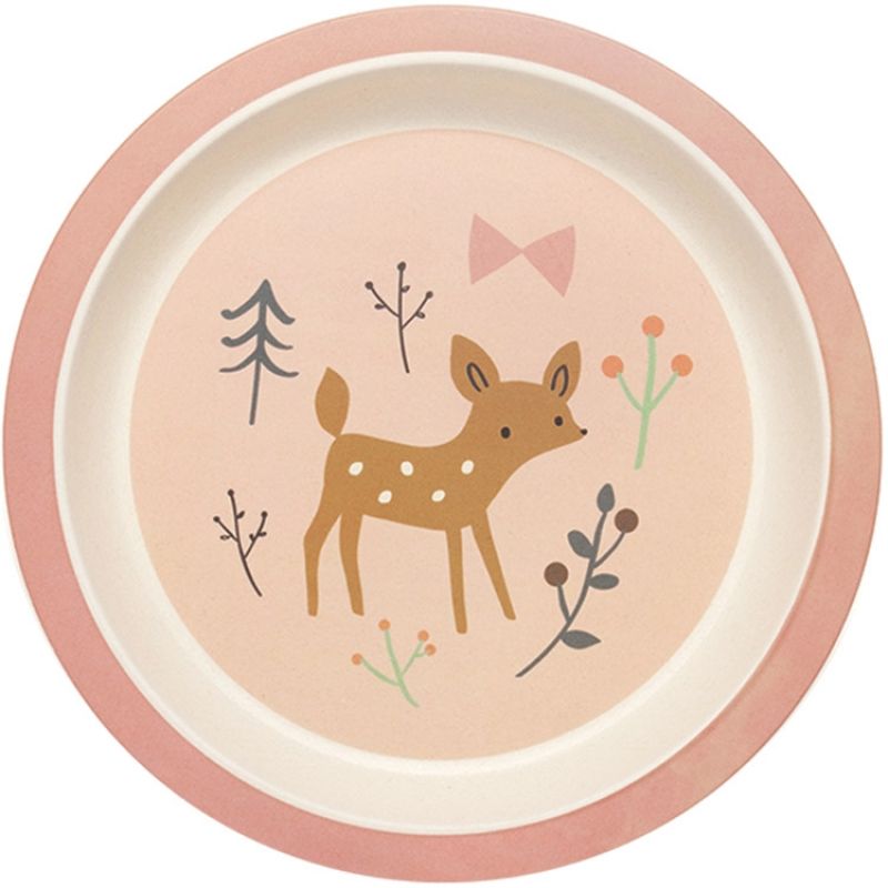 Assiette plate en bambou Faon rose Petit Monkey