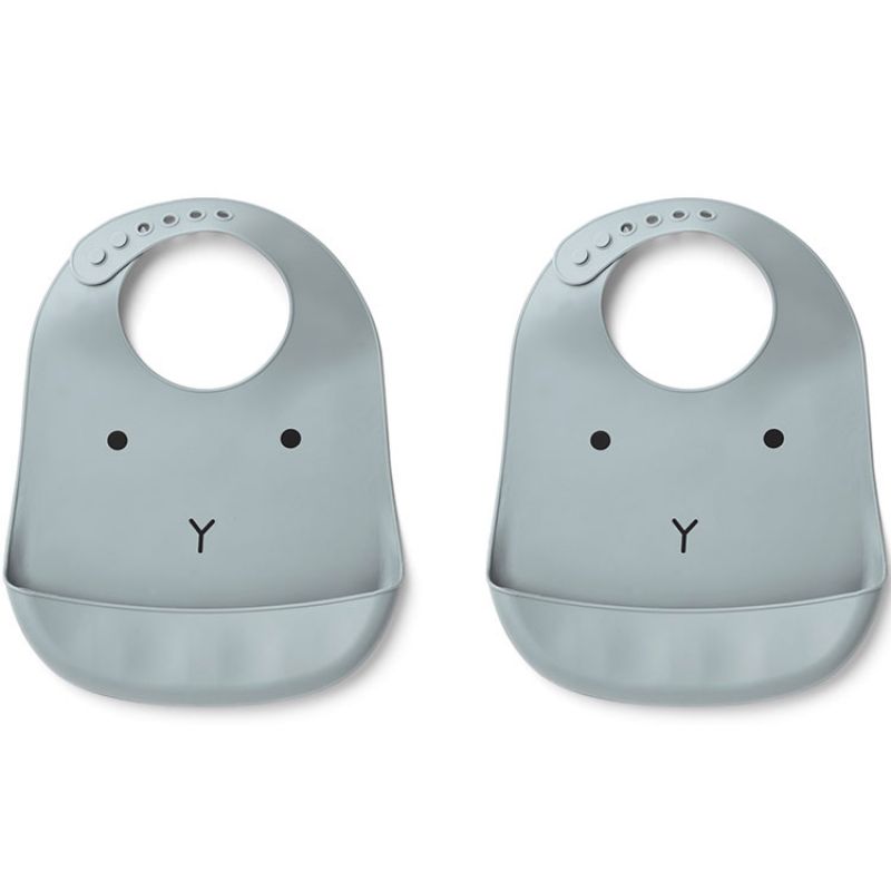 Lot de 2 bavoirs à poche en silicone Tilda Rabbit sea blue Liewood