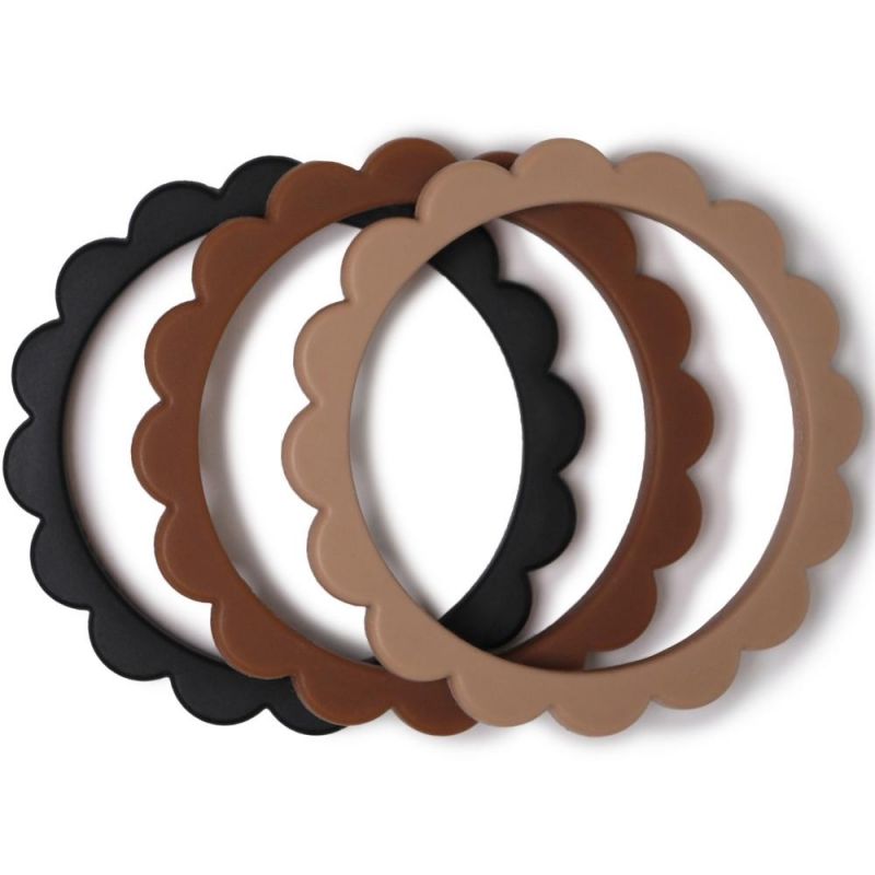 Lot de 3 bracelets de dentition Flower Black-Natural-Caramel Mushie