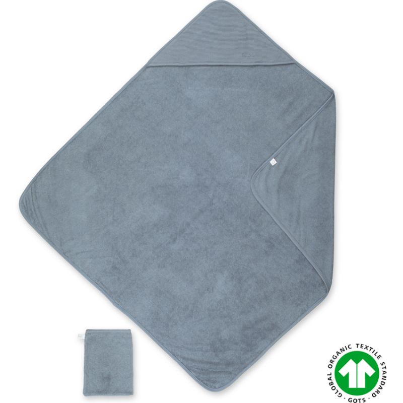 Cape de bain + gant Wafle bleu stone (90 x 90 cm) Bemini