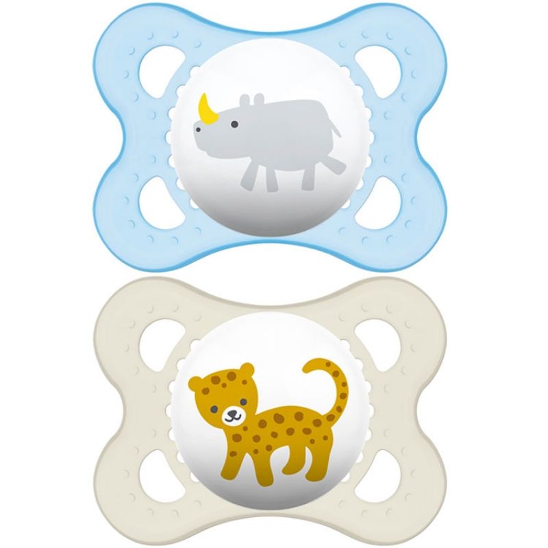 Lot de 2 sucettes anatomiques Décor animaux garçon en silicone (0-6 mois) MAM