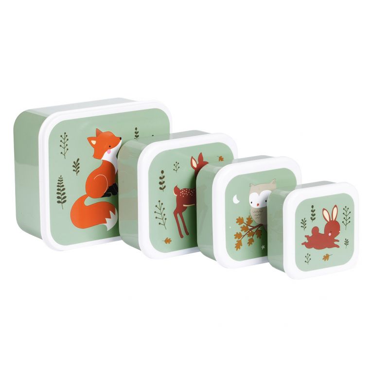 Lot de 4 boîtes à goûter Amis de la forêt vert A Little Lovely Company Produit 1 grande taille